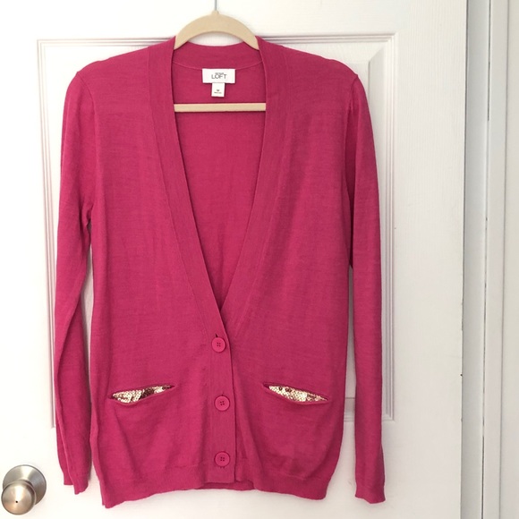 Ann Taylor LOFT Pink Cardigan w/ gold sequins - Picture 1 of 6
